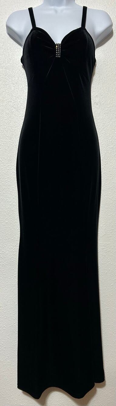 Vintage PiaUSA Velour Maxi Dress Size XS S Black 90s Prom Rhinestones Whimsigoth